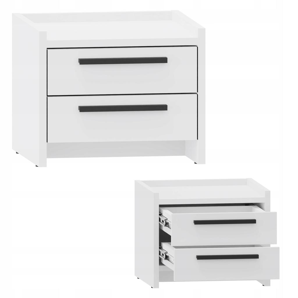 Altivo 2Sn White Bedside Table, 2 Low Drawers, Small Chest Of Drawers