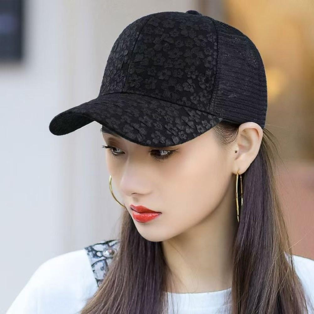 Breathable Mesh Cap Lace Flower Casual Sun Hat Classic Baseball Cap  Summer Outdoor чёрный