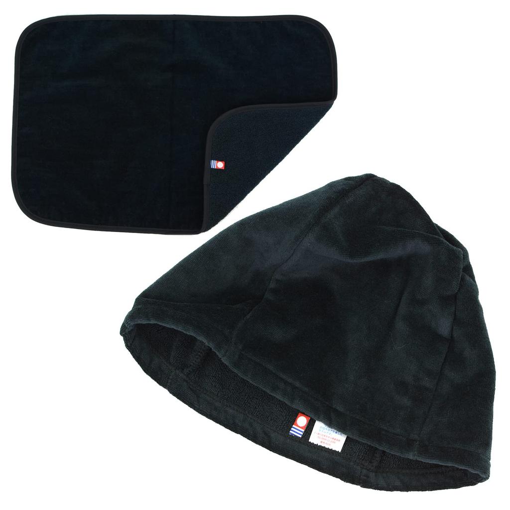 Sauna Imabari Towel Matching Sauna Mat and Sauna Towel Size L Lulu&berry Hat, Certified, Set, Men's Women's Cap, Fabric, Washable, Shirring, Black,