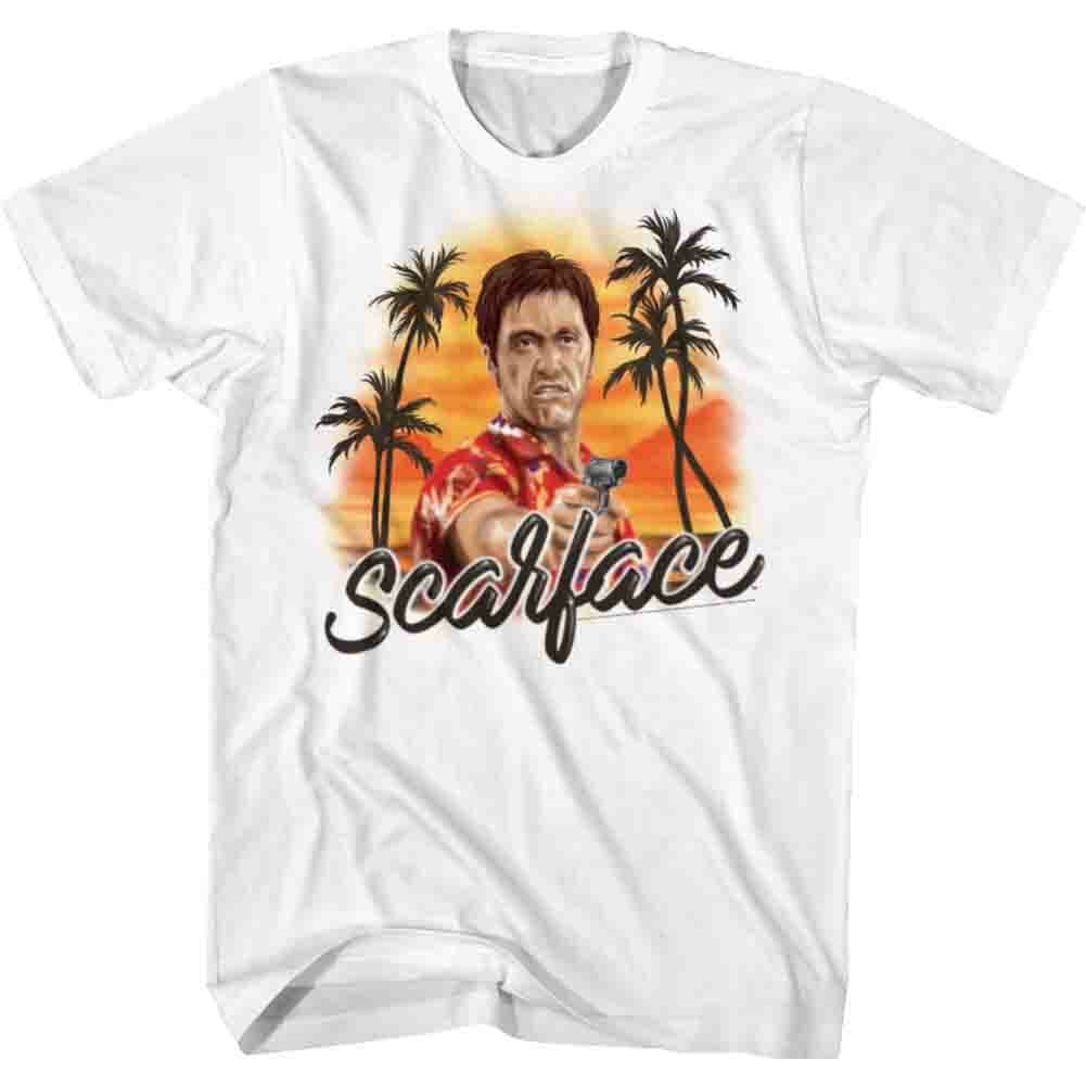 Scarface Movie Tony Airbrushed With Gun On A Sunset Background Men T Shirt XL