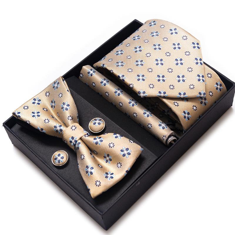 Men'S Business Dress Party Tie Gift Box Fashion Tie Square Scarf Combination Set Tie Bow Tie Set