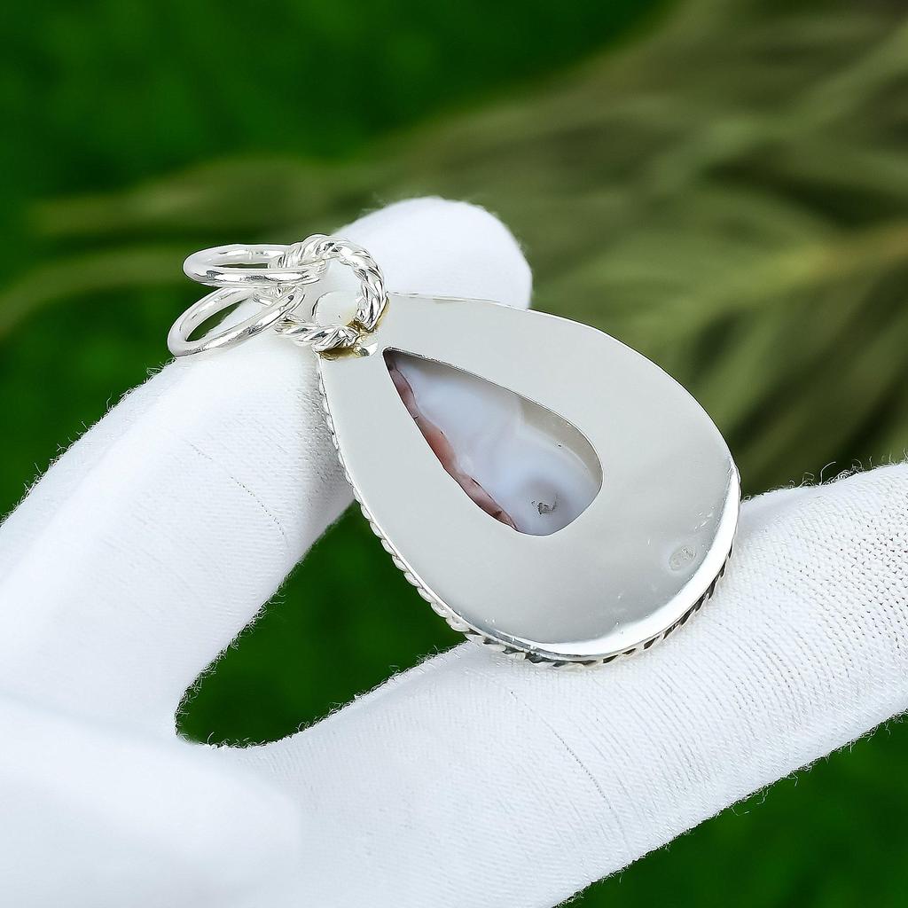 Natural Crazy Lace Agate Gemstone Pendant 925 Sterling Silver Indian Jewelry