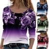 Women Blouse Plant Print Shrink Resistant Round Neck Vibrant Rose Spring Blouse for School