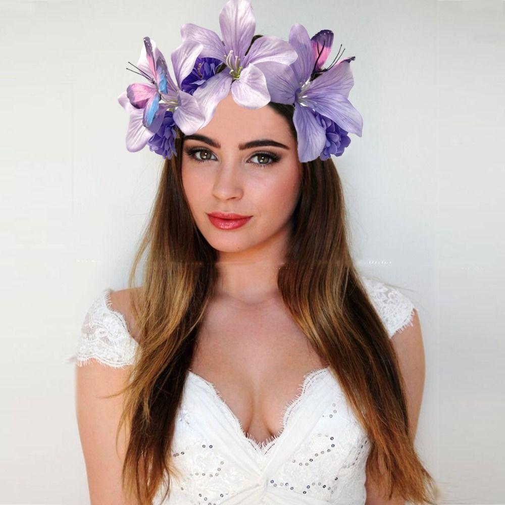 Sweet Simulation Flower Hair Hoop Butterfly Carnival Hair Accessories Floral Crown Hairband Party