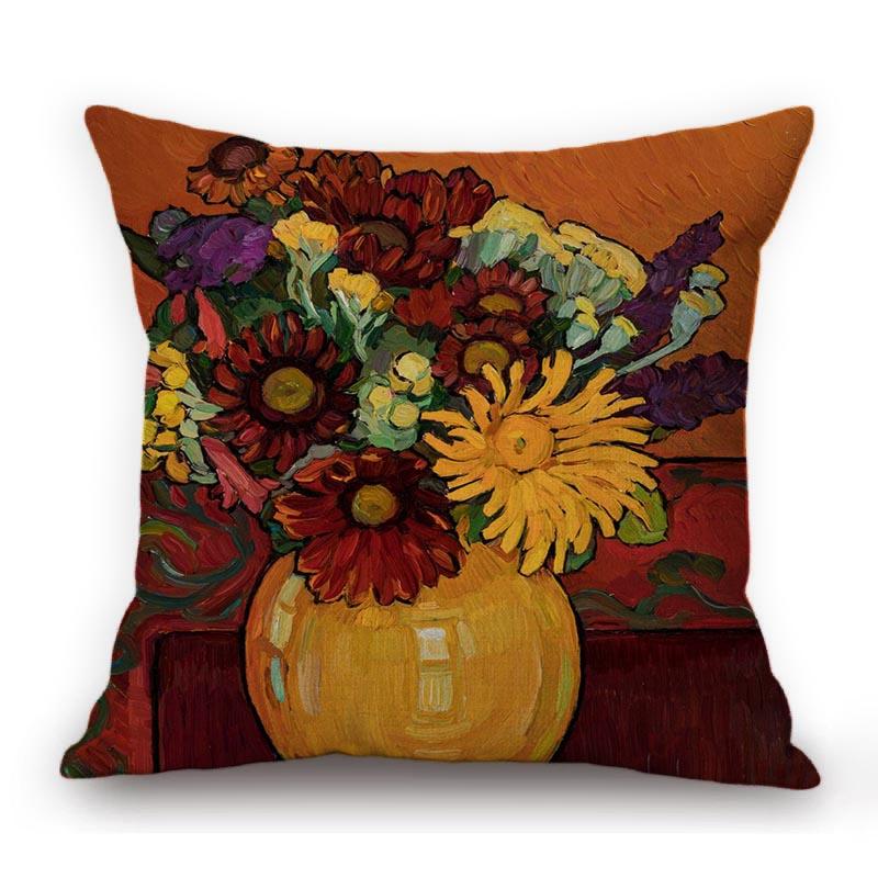 Modern Bright Color Still Life Flower Vase Oil Painting Cotton Linen Sofa Throw Pillow Case Home Decoration Cushion Cover