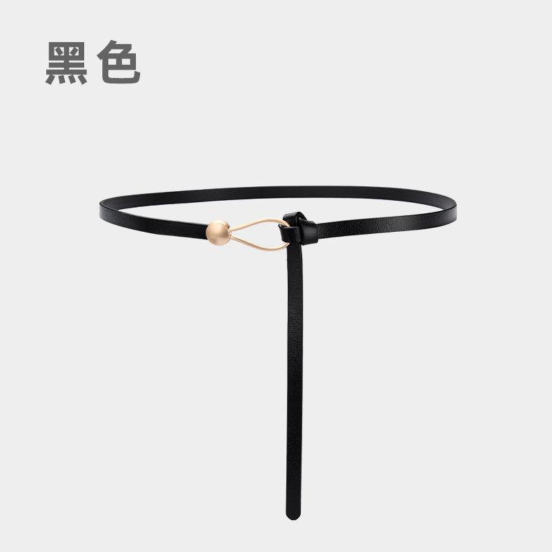 Four Seasons Available Cowhide Thin Belt Women'S Leather Versatile Knot Water Drop Buckle Decorative Belt Fashion Multi Color Belt