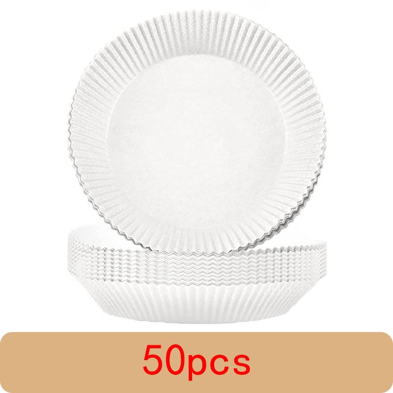 50 peças Air Fryer Forro de papel descartável Tapete antiaderente Vaporizador Redondo Tapetes de papel para assar Cozinha Airfryer Ferramentas Acessórios para assar