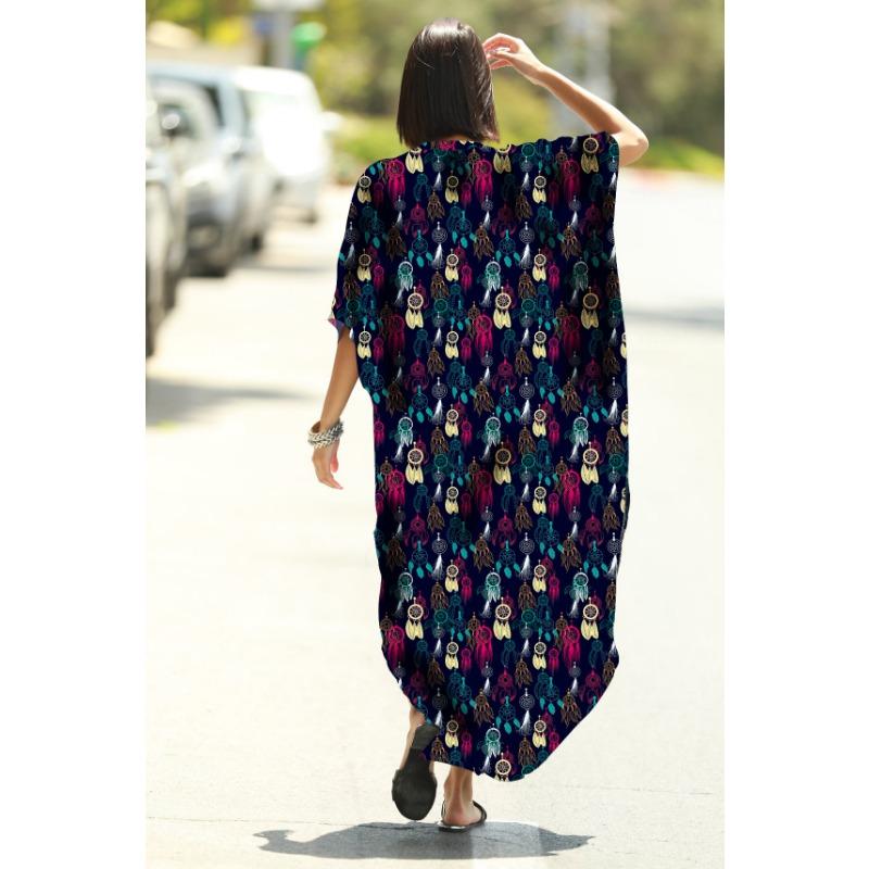 Moda damska Letnia wiosna w paski Drukuj 1/2 rękawy Dekolt w kształcie litery V Luźna talia Casual sukienki