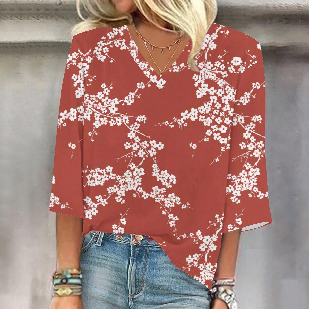 

2023 Весенне-осенний новый модный топ с рукавом 3/4 и принтом