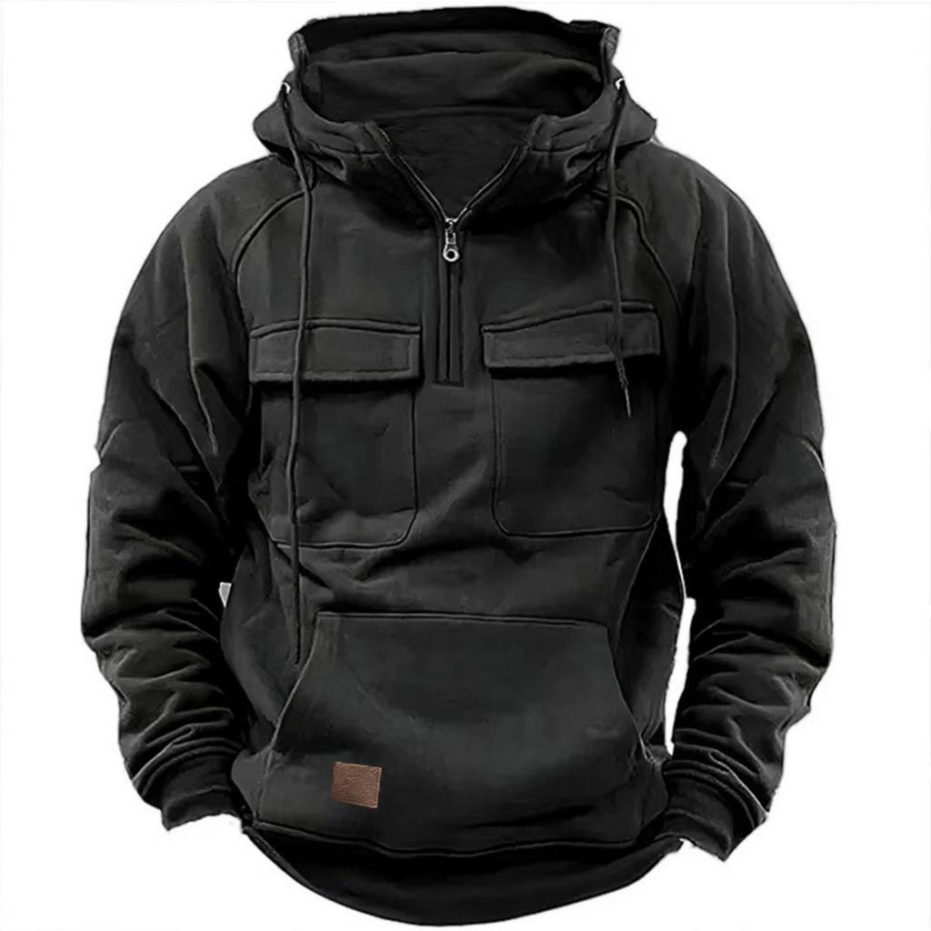 Spring and Autumn Men's Hoodie Zipper Multi Pocket Hoodie Sports and Leisure with Velvet
