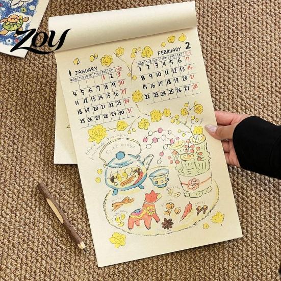 Aesthetic Wall Hanging Decor 2027 Calendar with Wind And Flower Illustrations, Hand-Painted Retro Linen Hand Painted Texture Paper, 12 Month