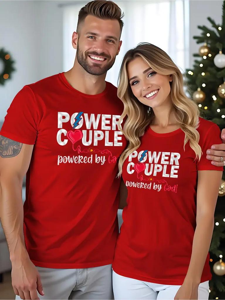 Valentine's Day Couples Matching T-Shirts Casual Short Sleeve Crew Neck T Shirt For Men Women New In Couple Elements Print Tees