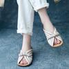 2025 Summer New Flat-bottomed Soft-bottomed Cool Slippers Women's Summer Wear One-word Slippers Fish Mouth Leather Square Head Slippers