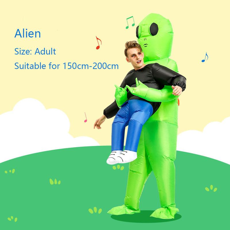 ET-Aliens Opblaasbaar Kostuum Eng Monster Cosplay Voor Volwassenen Kinderen Thanksgiving Kerstfeest Festival Podium Kinderkleding One Size green