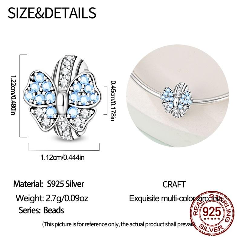 925 Silver Hypoallergenic Cute Butterfly Charm Bead Zircon Inlaid Fit Necklace Bracelets Jewelry Gift for Women
