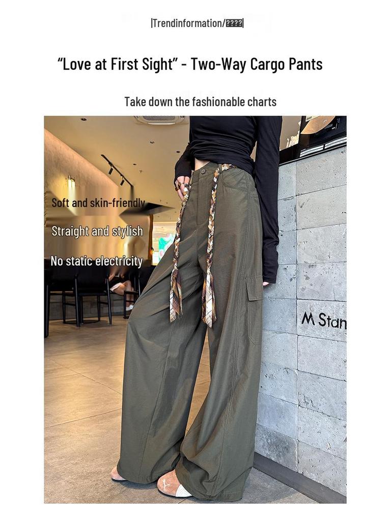 American Style Wide-Leg Woven Belt Pants: Women's 2026 Spring/Summer Casual Workwear