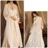Women Sexy Lace Patchwork Nightgown Long Kimono Bath Gown Loose Suspender Nightdress Intimate Lingerie
