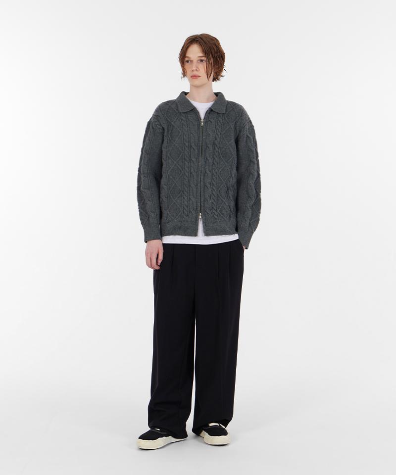 GLW Collared Cable Knit Zip-Up Gray