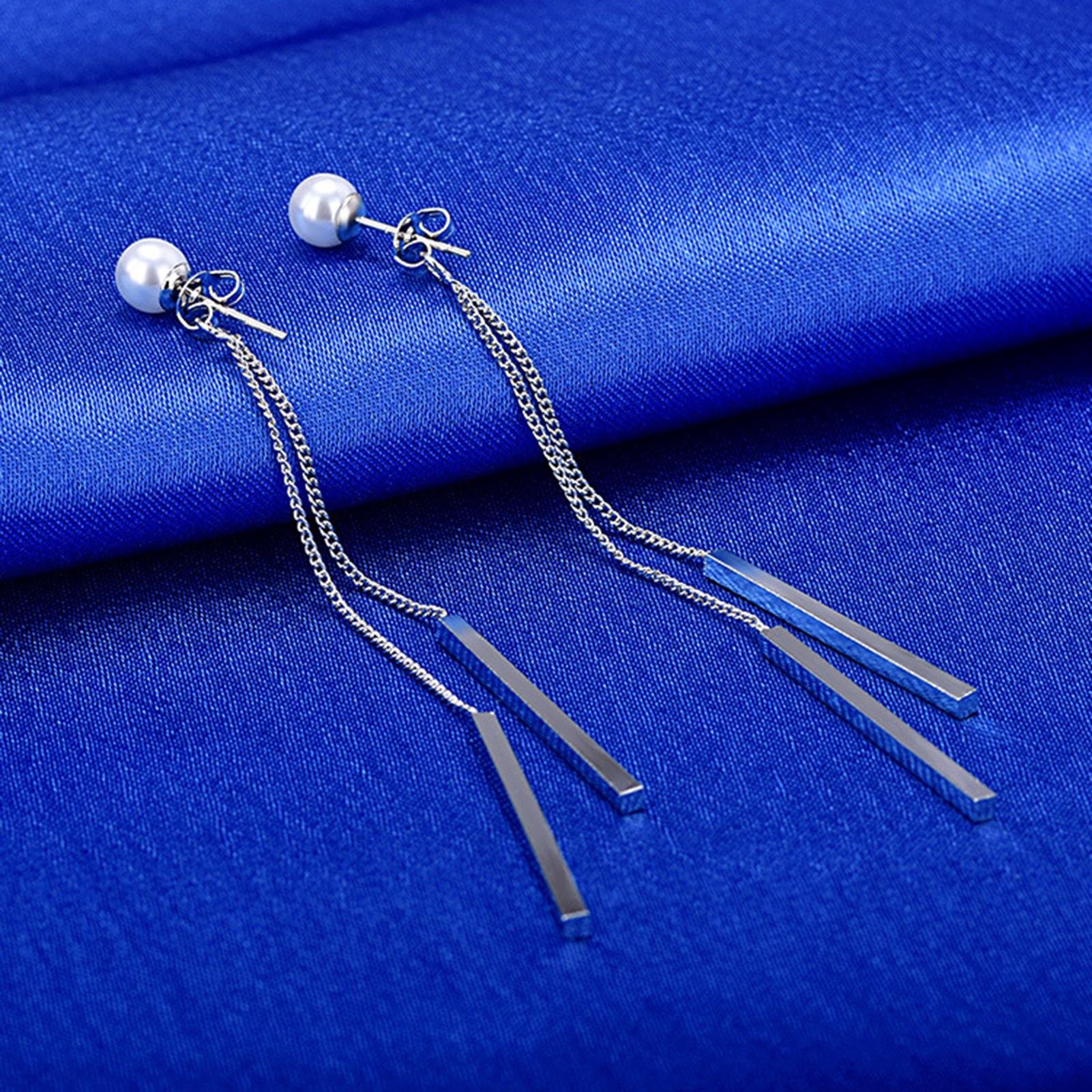 

Pair of Earrings Rear-hanging Double Pillar Pearl Tassels Simple Graceful Glossy Textured Allery Ear Ornaments Gift