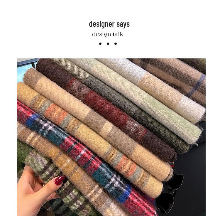 2024 British Red Plaid Imitation Cashmere Scarf: Warm Winter Gift Neck Shawl