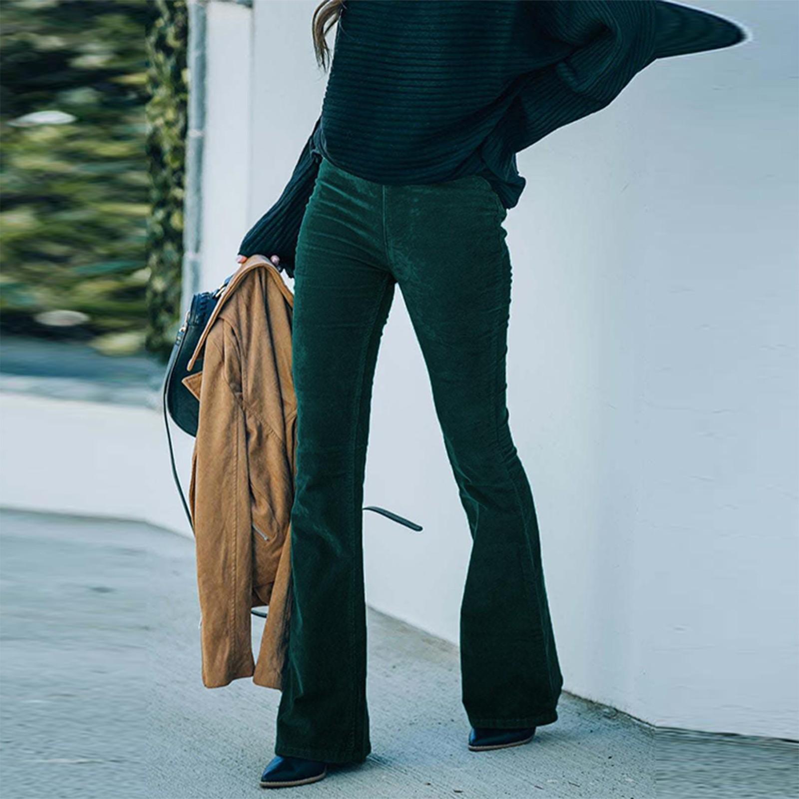 

Женские однотонные облегающие брюки с микро расклешенными брюками, повседневные брюки с эластичной резинкой на талии, вельветовые брюки L
