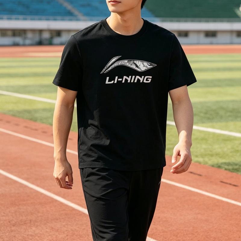 Li Ning Summer Mens Short Sleeve Long Pants Comfortable Breathable Versatile Trendy Skin-Friendly Fashion Casual Sports Suit ATSW961-1+AKLU881-1