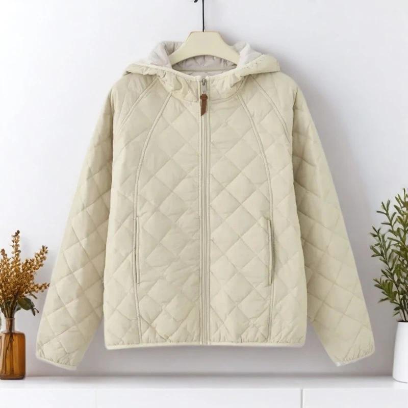 

Нова Осінньо-Зимова Коротка Тонка Жіноча Тепла Вільна З Капюшоном Повсякденна Модна Бавовняна Куртка L бежевий