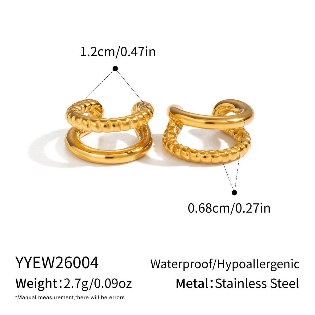 Xia Ling 18K Gold Stainless Steel No-Piercing Ear Cuff Earrings - European & American Style