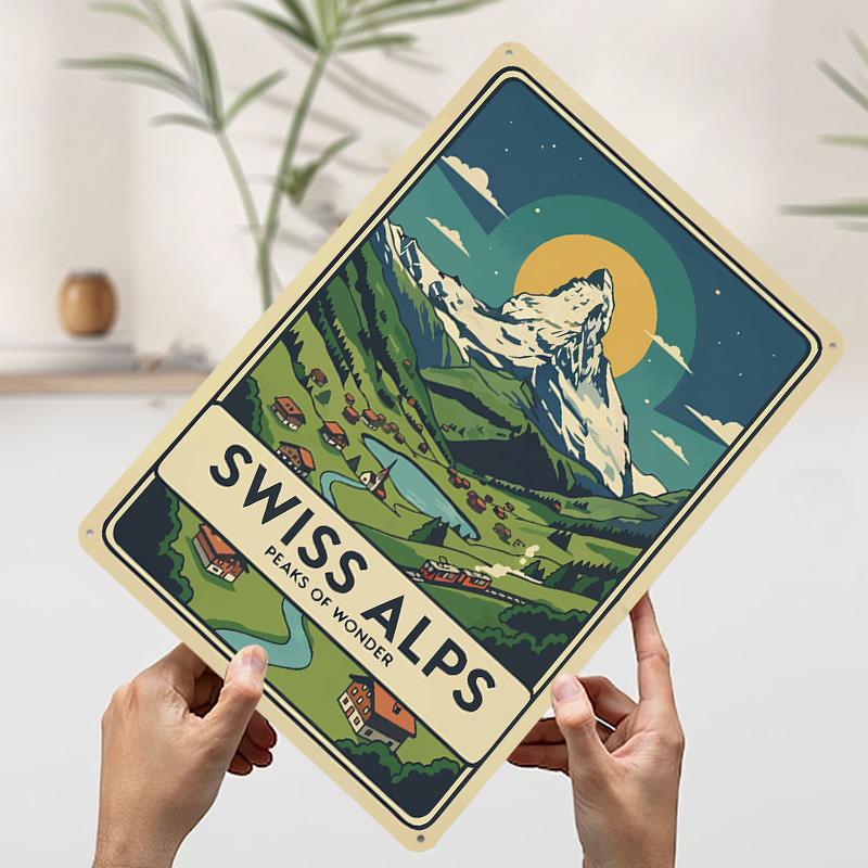 

Swiss Alps Travel Tinplate Poster Customized Wall Art Vintage Retro Metal Signs for Aesthetic Decoration Room Home Decor Items 20x30cm（7.8x11.8inch）