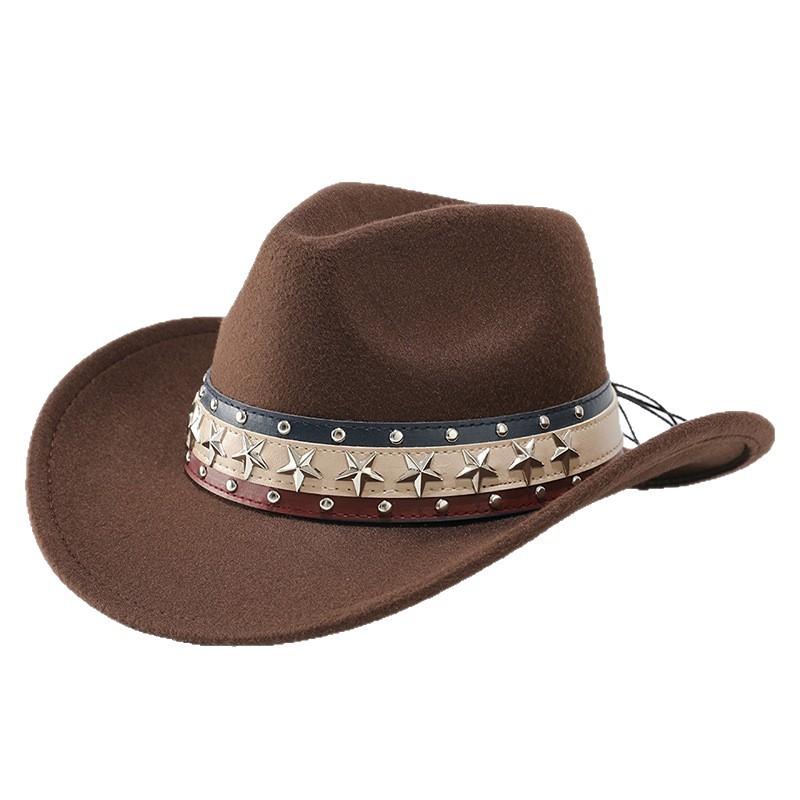 European and American five-pointed star western cowboy hat Tibetan warped woolen top hat men's and women's jazz hat