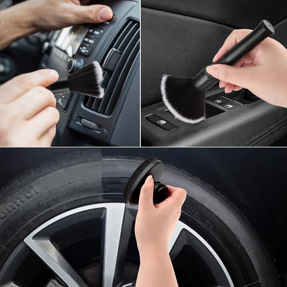 Car Tire Shine Applicator with 1 Car Interior Detailing Brush, Automotive Tire Dressing Applicator Brush with Storage Stand for Tires Detailing &