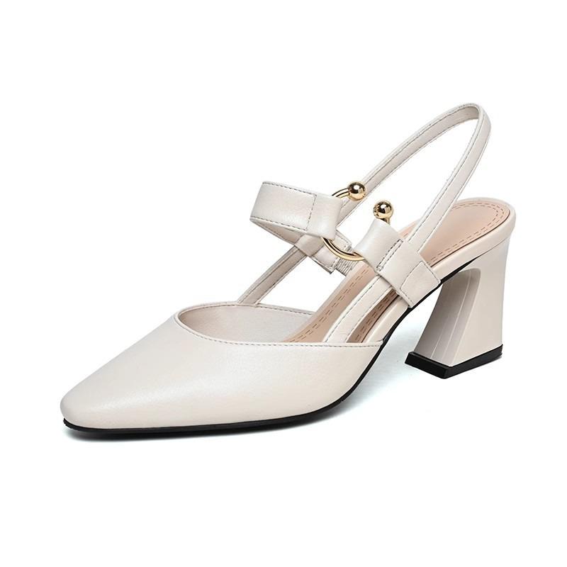 High-heeled sandals women's summer new pointed head bag head empty sandals round buckle thick heel fashion sandals