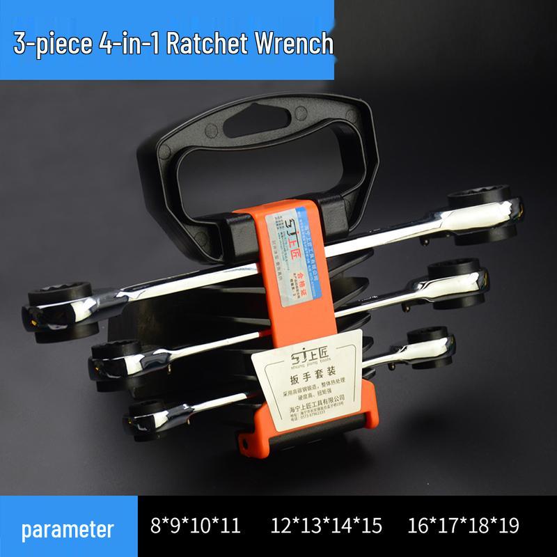 Two-Way Quick Ratchet Combination Wrench: Four-in-One Open-End Automotive Tool