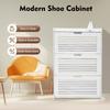 White Flip Up Shoe Cabinet 3 Tier Storage Organizer PVC Space Saving Entryway Hallway Closet for Small Apartments