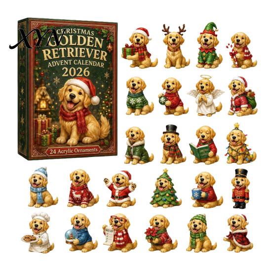 Christmas Countdown Calendar Animal Advent 2026, 2D Box with Kids Party Favors Acrylic Dog Pendants, Festive Tree Hanging Decor, Holiday Gift