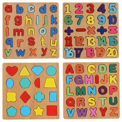 Colorful Alphabet Number Shape Matching Wooden Early Educational Toys Board 3D Puzzle Kids Montessori Preschool Children Gift