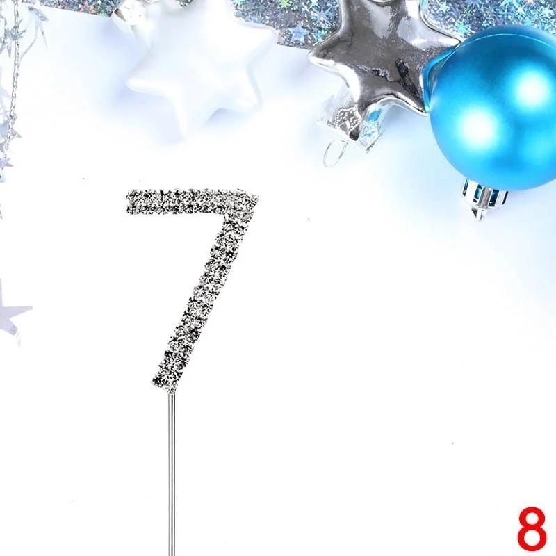 Cake Pick Silver Number Topper Clear Rhinestone Diamante GEM 0 1 2 3 4 5 6 7 8 9