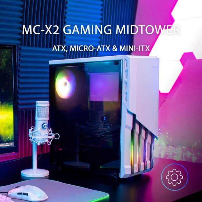 ATX skříň Mars Gaming MC-X2 Bílá PC Skříň Herní ATX Přední panel Ocel FRGB 2 12cm FRGB ventilátory Boční okno po celé délce