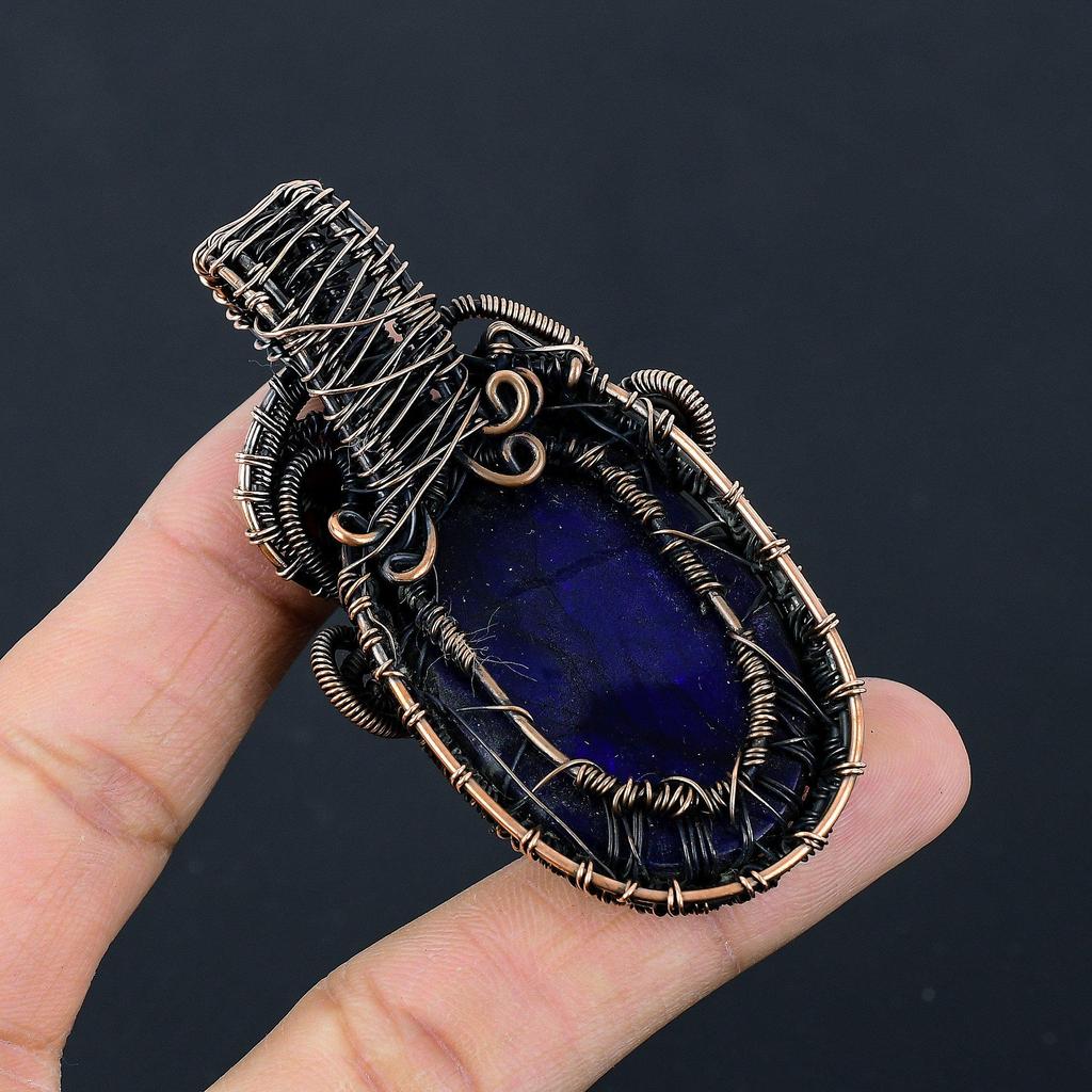Blue Flash Labradorite Handmade Pendant, Natural Gemstone Jewelry, 999 Copper Wire Wrapped Pendant Jewelry, For Gift