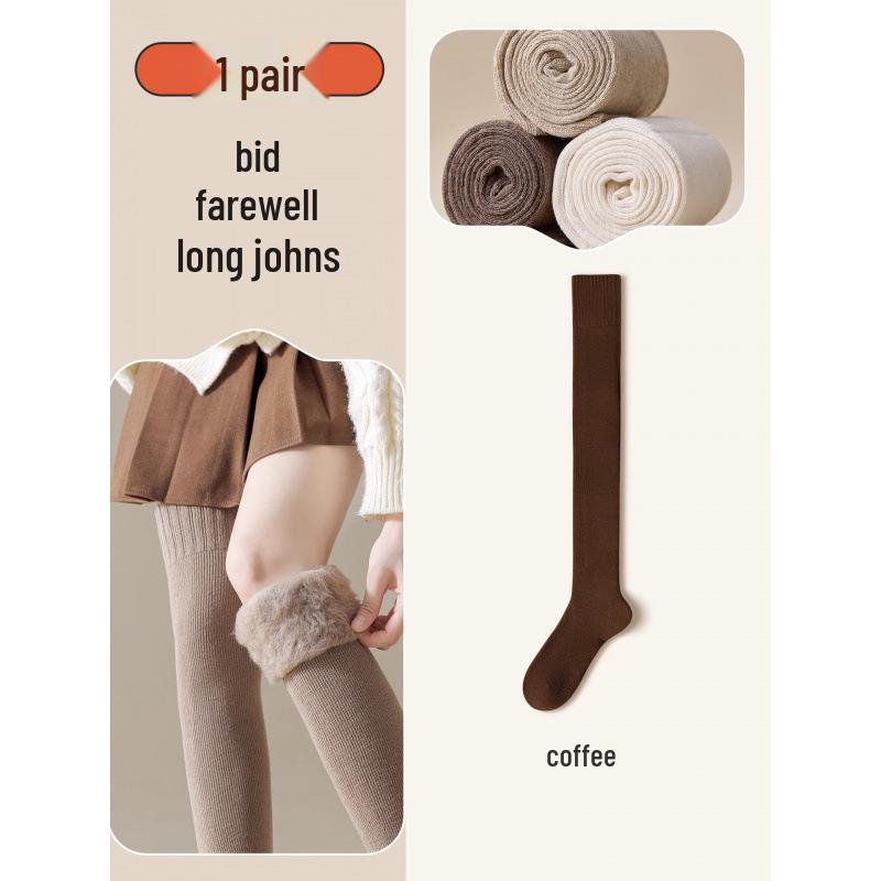Women's Cashmere Knee-High Wool Socks with Velvet Lining - Thick, Warm, Cold-Resistant Autumn/Winter Style for Postpartum Comfort
