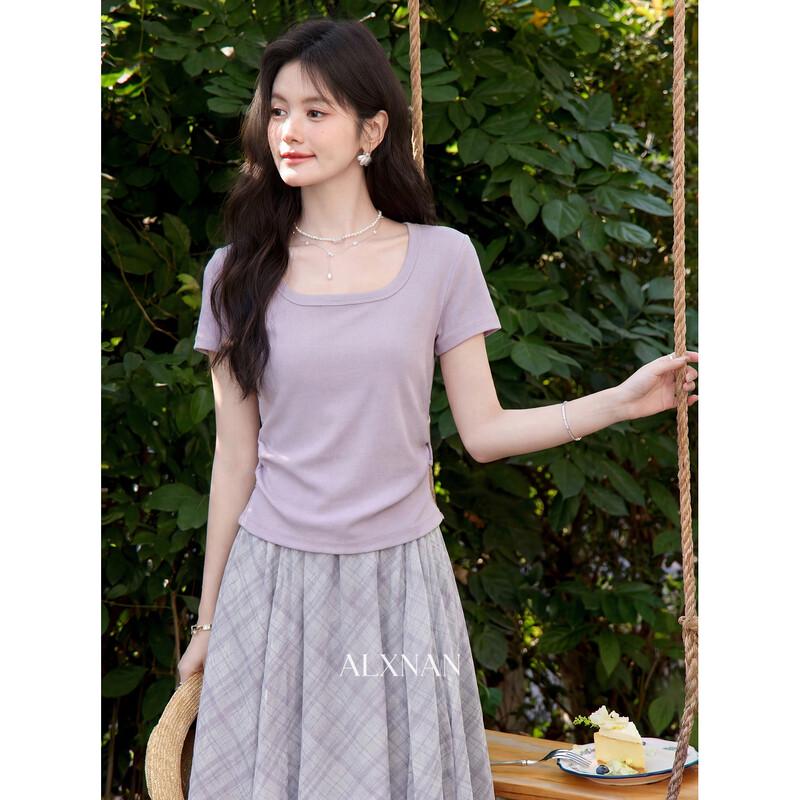 Luxiangnan Sweet Beauty Square Neck Slim Fit Top S