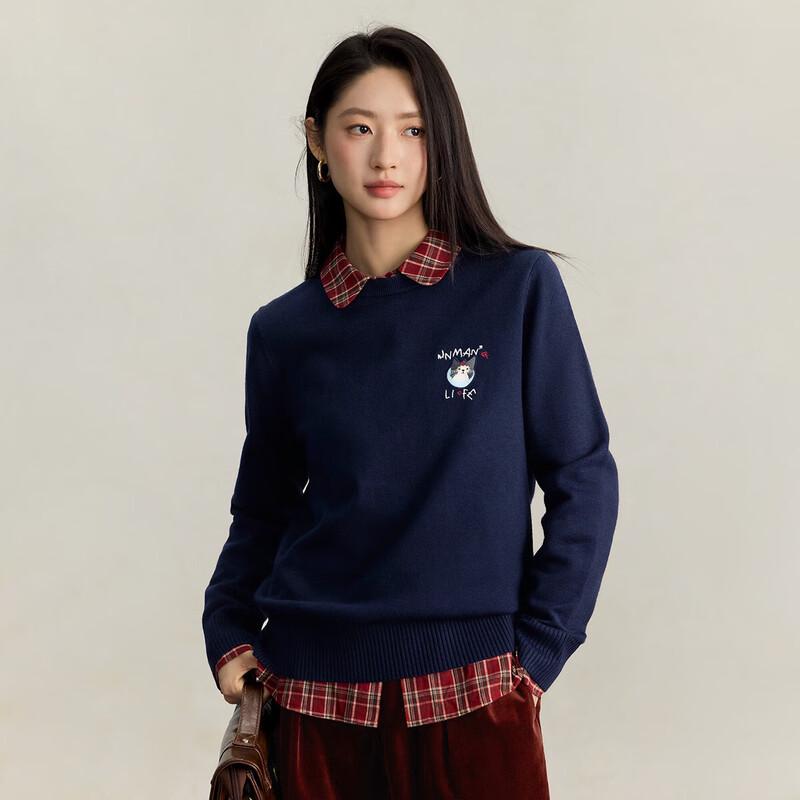 INMAN Women's Embroidered Pullover Knit Sweater