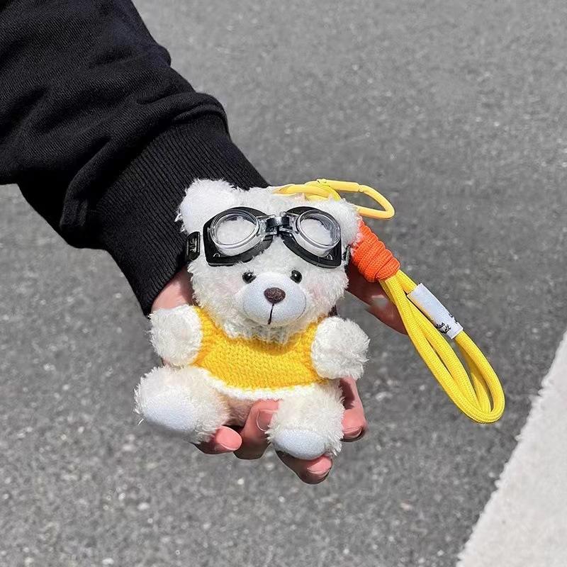 New curly bear pilot plush pendant creative doll cute bear doll keychain bag pendant gift