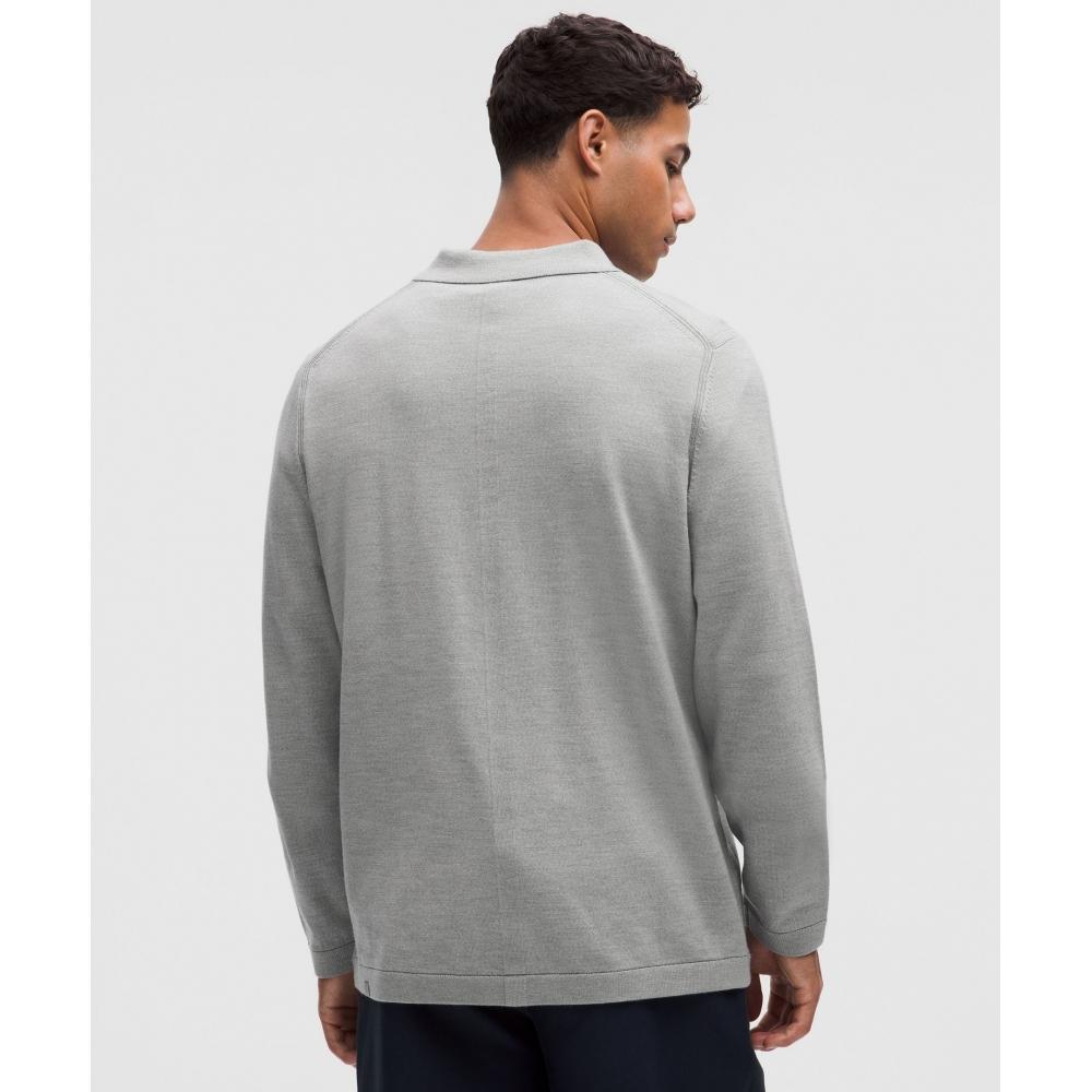 Lululemon New Venture Long Sleeve Knit Polo Shirt Heathered Silver Drop