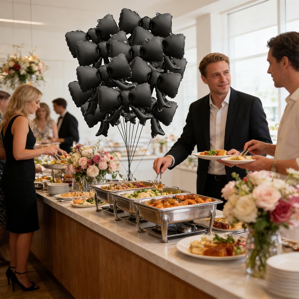 8 Stück 15-Zoll Schleifen-Folienballons, Matt-Schwarzes Band Mylar-Ballons, Ästhetische Schleifenform-Dekorationen für Hochzeit, Jahrestag