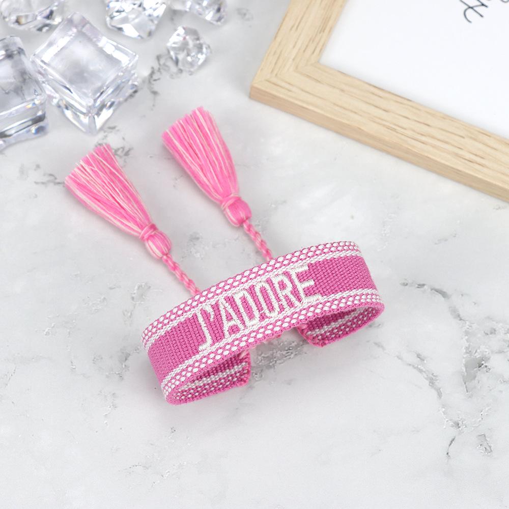 J'adore Bracelet: Embroidered Letter Tassel Wristband for Women & Couples