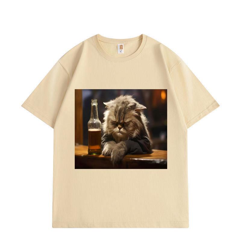 Funny Drunk Cat Graphic T Shirts Men Women Clothing Oversized Cotton Fashion T-shirts Summer  Loose Short Sleeve T-shirt