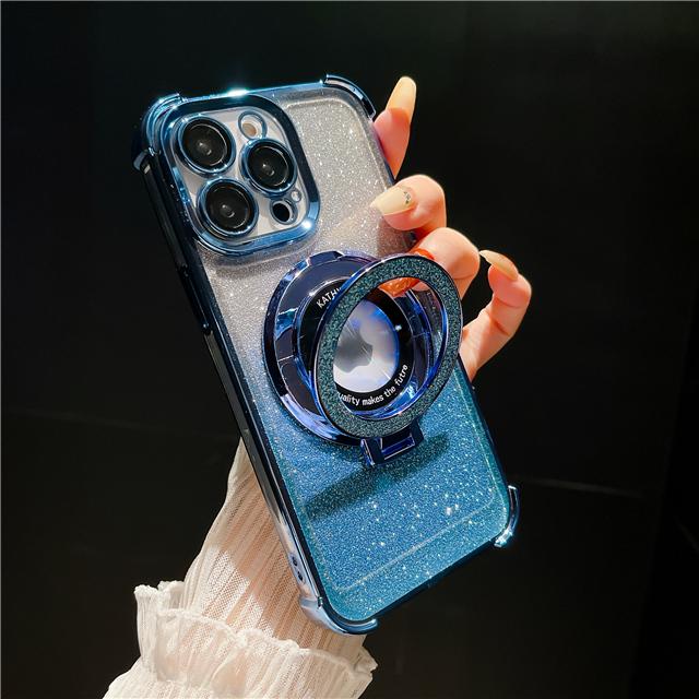For iPhone 15 Pro Max Luxury Magsafe Magnetic Flash Plating Stand Phone Case For iPhone 11 12 13 14 16Plus Lens Protective Cover