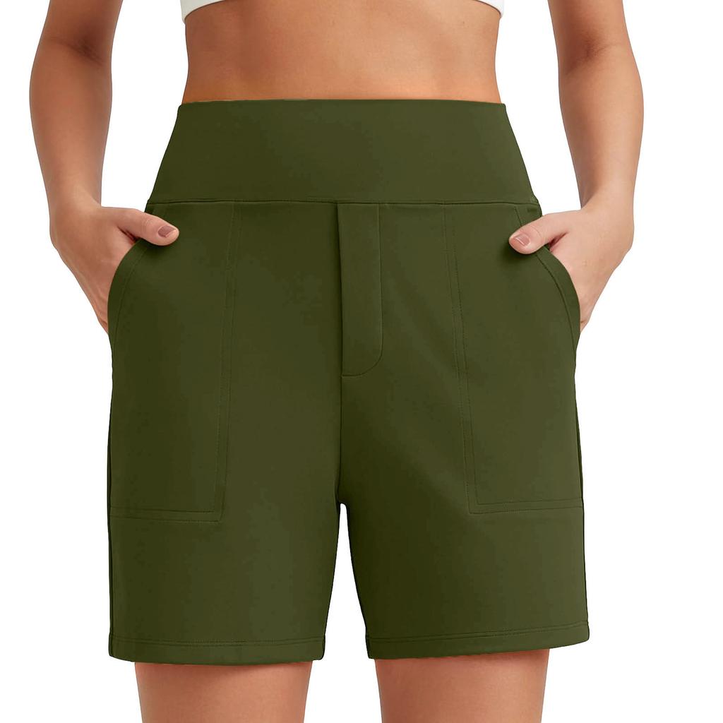 Women Solid Color Pocket Elastic Waistband Comfortable Fitness Workout Yoga Casual Shorts Suitable for Various Activities