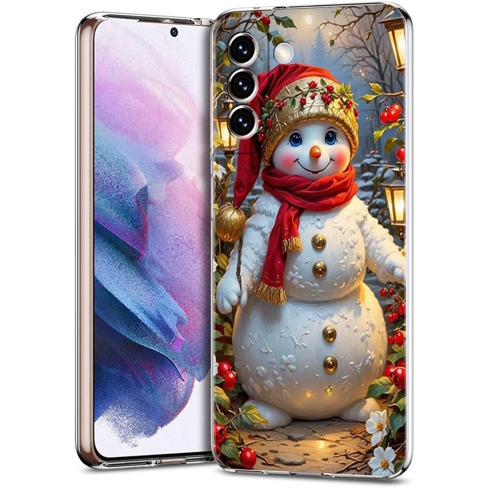 Transparent Phone Case Cover for Samsung Galaxy S25 S24 S23 S22 S20 S21 FE Ultra S24 S23 S10 S10E Plus Christmas Snowman Pattern